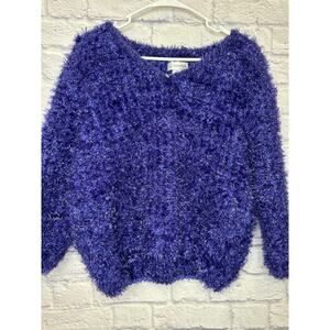 Gantos Vintage Iconic Purple Shaggy Furry Sweater Sz Large Friends Clueless